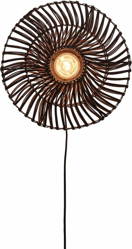 Good&Mojo Wandlamp Zanzibar - Rotan Zwart - Ø40cm - Binnen Modern