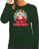 Bellatio Decorations Foute Kersttrui/Sweater voor Dames - Zendeer Buddha - Groen - Rendier - Boeddha L