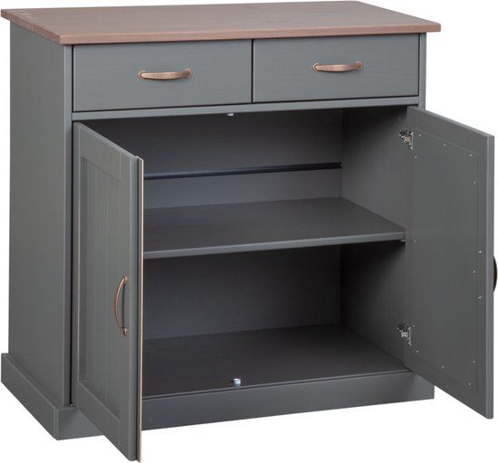 Interlink Commode - Grijs - 90x45x86 cm - Landelijke Stijl - Met Laden en Openslaande Deuren