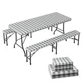 VOUNOT Tafelkleed biertentgarnituur set van 3, elastisch, rechthoekig, tuintafelkleed, outdoor, geschikt voor biertafel en bierbank, afwasbaar, weerbestendig