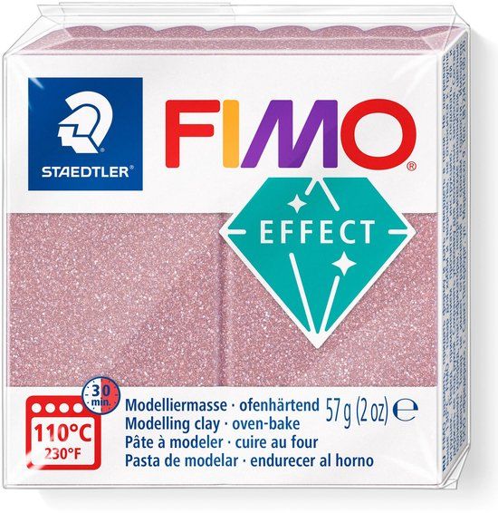 FIMO effect ovenhardende boetseerklei standaard blokje 57 g - glitter rosé gold