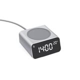 Xoopar - Digitale wekker met 15W snelle inductielader met thermometer - Gemaakt van aluminium - Gerecycled plastic Compatibel met Recente Smartphones - REDDI Opladen Grijs