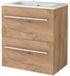 Basic Line Start 39 Badkamermeubelset - Ondiep - 60 x 39 cm - Met Grepen - 2 Lades - Keramische Wastafel - 1 Kraangat - Whisky Oak
