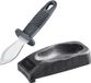 Westmark Set d'huîtres : 1 casse-huître, lame affûtée des deux côtés + 1 support d'huître avec bord d'ancre, acier inoxydable/plastique, argent/noir, 661522E6