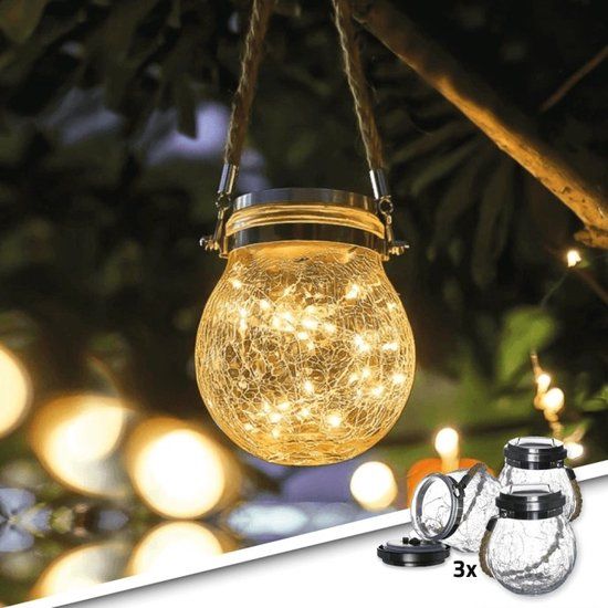 RexTech Solar Hanglamp/Tafellamp Betsy - Set van 3 - Warm Wit Licht - Zonne-energie - Rond - IP44