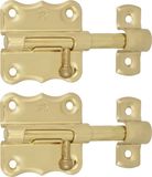 AMIG schuifslot/plaatgrendel - 2x - staal - 5 x 4.8 cm - messing afwerking - zilver - deur - poort