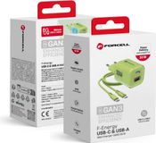 FORCELL F-ENERGY Crystal Color GaN III VT-41 chargeur de voyage avec câble en silicone, avec 1x prise Type C et 1x prise USB A, PD QC4.0 33W, vert