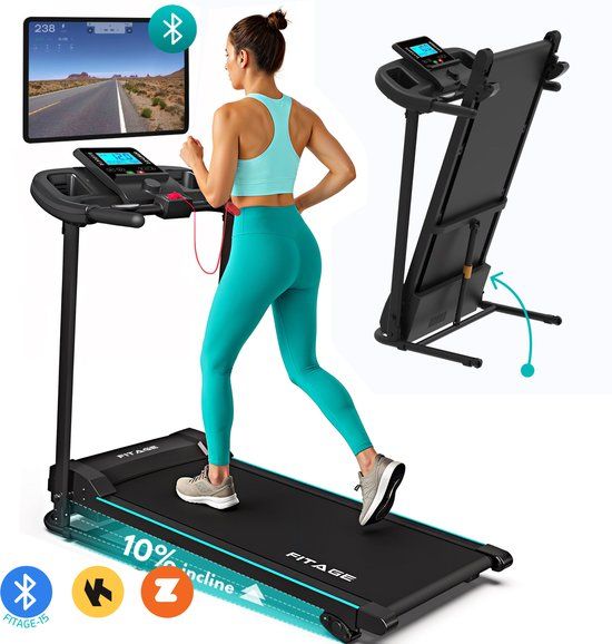 FITAGE Loopband - Wandelband met Tablethouder & Bluetooth voor Zwift & Kinomap - Walking Pad 12km/u & 3 Helling Levels - Treadmill - Loopbanden Elektrisch