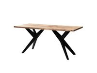 FineBuy Table de salle à manger acacia bois massif avec cadre métallique noir design