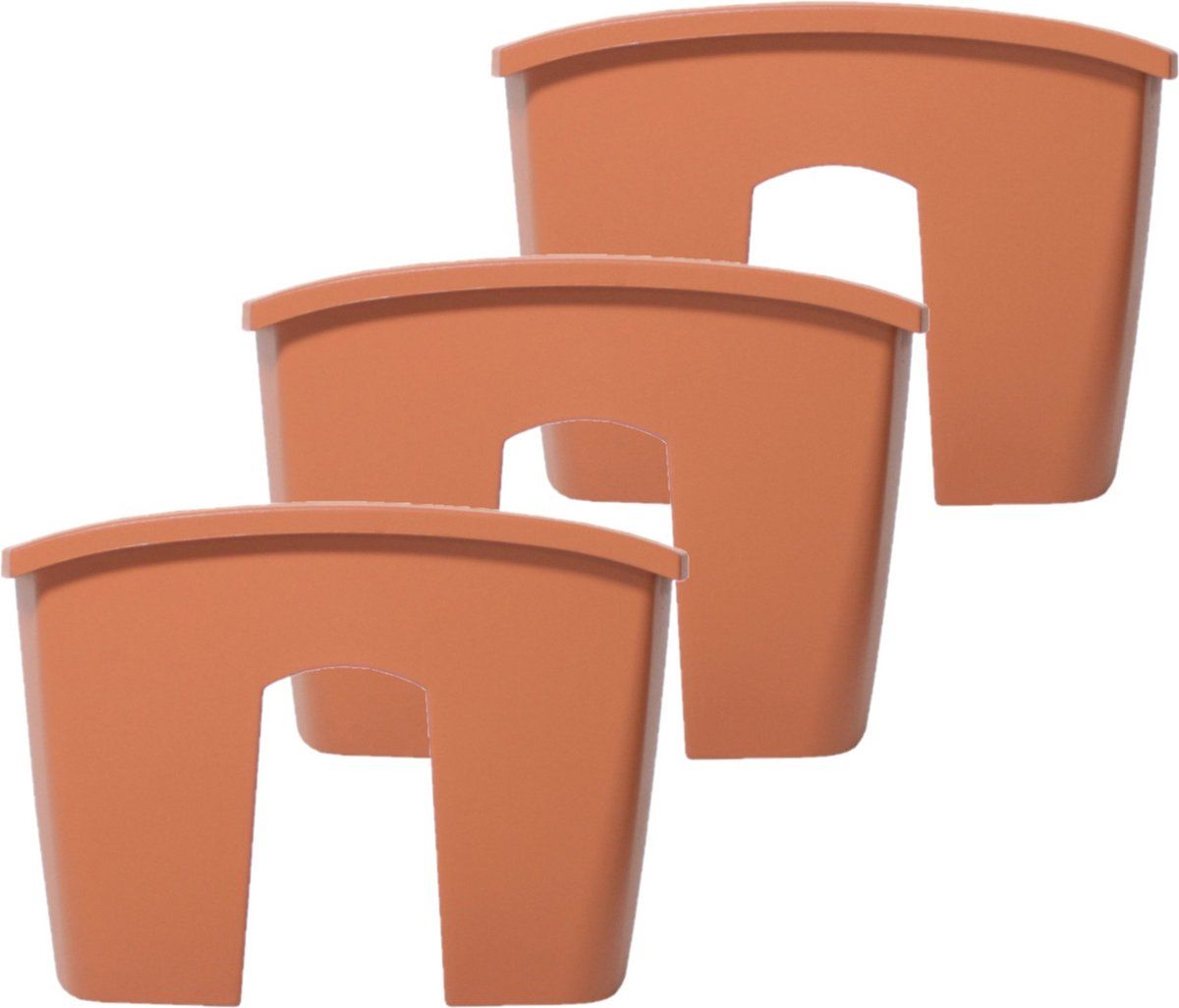 Prosperplast 3x stuks balkon railing opzet plantenbakken/bloembakken kunststof 24 x 28 x 20 cm terra cotta kleur voor buiten
