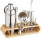 Merkloos Relaxdays Cocktail set met houder - 16-delig - RVS/Bamboe - Zilver/Natuur