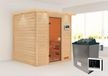 Woodfeeling Sauna Adelina (voorin te betreden), volledig glazen deur, bronskleurig, geïntegreerde oven van 9 kW met bediening