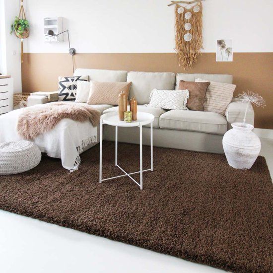 Tapeso Shaggy Vloerkleed Trend Effen - 80x150 cm - Bruin