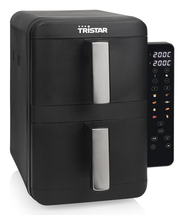 Tristar FR-9074 - Stack airfryer XXL - 9L - 2 onafhankelijke kookzones - Dubbele gestapelde lades - 8 kookprogramma's - 2400W - PFAS-vrij