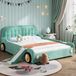OKWISH Kinderbed 140x200 cm - Autobed Met Glijbaan En Trap - Links of Rechts Monteerbaar - Met Uitvalbeveiliging - Zonder Matras - Blauwgroen