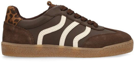 No Stress - Dames - Donkerbruine leren sneakers met suède details - Maat 37