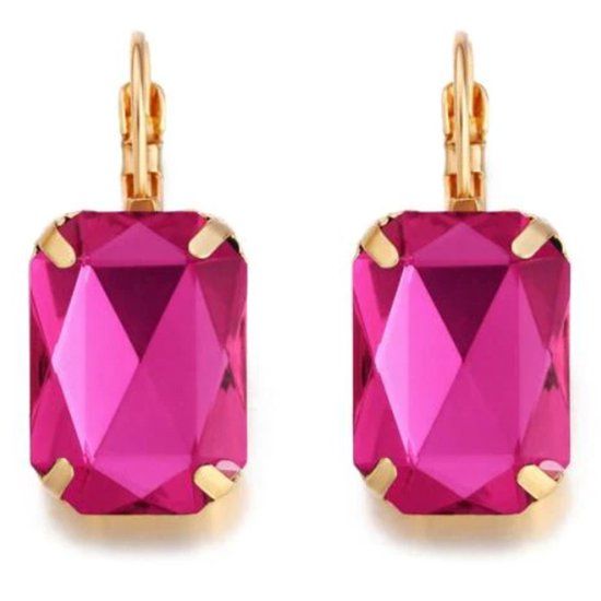 Deja Jewels Lookinggoodtoday Goudkleurige oorbellen voor dames met een grote paarse steen