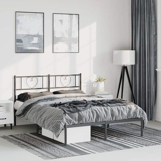 vidaXL Bedframe met hoofdbord metaal zwart 150x200 cm
