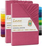 Lavea® Set van 2 Hoeslakens 180x200 cm – 100% Zacht en Ademend Katoen – voor Dikke Matrassen tot 20 cm – Jersey met Elastiek rondom – Koraal