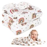 Medi Partners Mousseline babydeken, 100 x 150 cm, deken voor kinderen, pasgeborenen, 100% katoen, als cadeau voor geboorte, multifunctioneel, dubbelzijdig voor kinderwagens (regenboog)