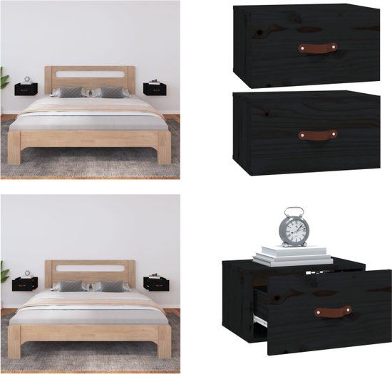 vidaXL Nachtkastjes - Set van 2 - Wandgemonteerd - Zwart