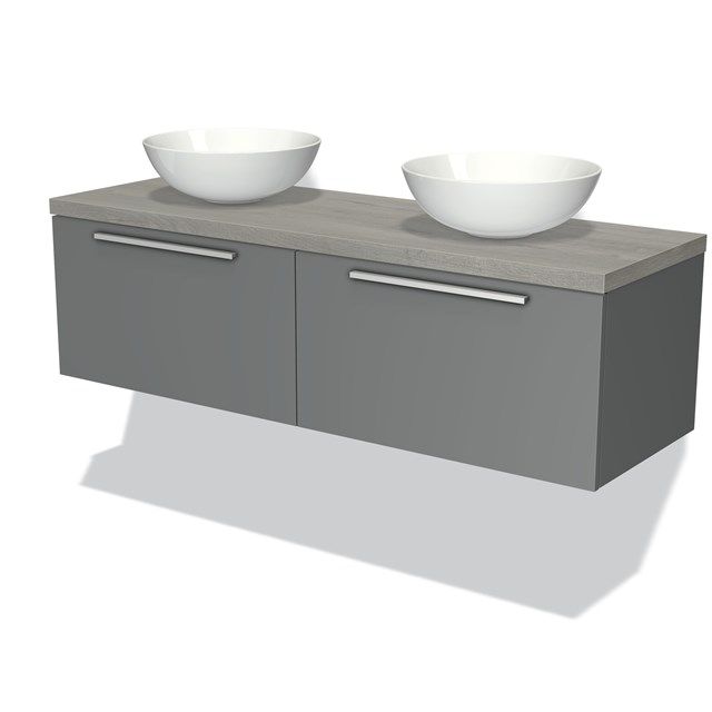Maxaro Badkamermeubel Modulo Plato 140cm Middengrijs 2 Lades Vlak Grijs Eiken