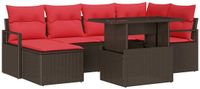 vidaXL Tuinbank Set Bruin en Rood Polyrattan