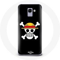 Maniacase Hoesje voor Samsung Galaxy A8 2018 One Piece Manga Death's Head Zwarte Achtergrond