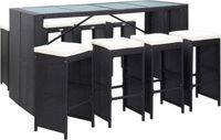 vidaXL 9-delige Tuinbarset Poly Rattan Zwart