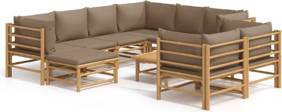 vidaXL 10-delige Loungeset met kussens bamboe taupe