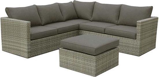 Buitengewoon Boet Ravenna Loungeset - Hoekbank met hocker - Bruin - 5 zitplekken - Wicker