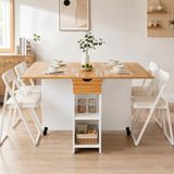 Mondeer Eettafel, inklapbare keukentafel voor 4-6 personen, klaptafel met lade en 2 open planken voor kleine ruimtes, eetkamer, keuken, 120 x 72 x 75 cm, wit + rode eik