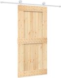 vidaXL Schuifdeur Natuurlijk en Wit 95 x 210 cm Massief Grenenhout