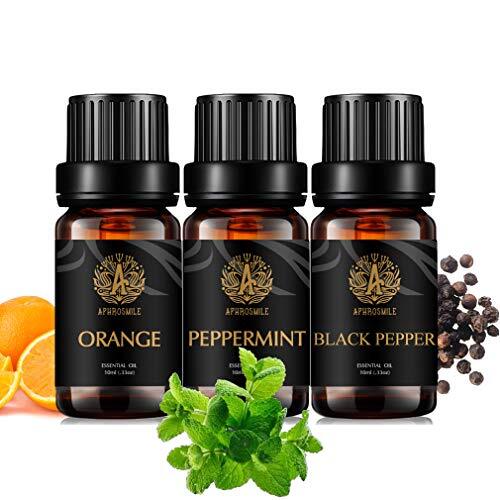 Aphrosmile 100% pure zwarte peper-etherische olieset voor het maken van kaarsen, 3 x 10 ml therapeutische kwaliteit pepermunt etherische olie kit voor massage, aromatherapie oranje etherische olie set voor diffuser