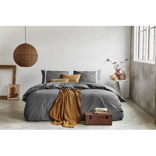 Walra Katoenen Dekbedovertrek Lits-Jumeaux Antraciet 240x220cm - Grijs
