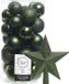 Decoris Boules de Noël 30x pièces - Vert foncé 4/5/6 cm Plastique Mat/Brillant/Paillettes Mix et Plastique Étoile 19 cm