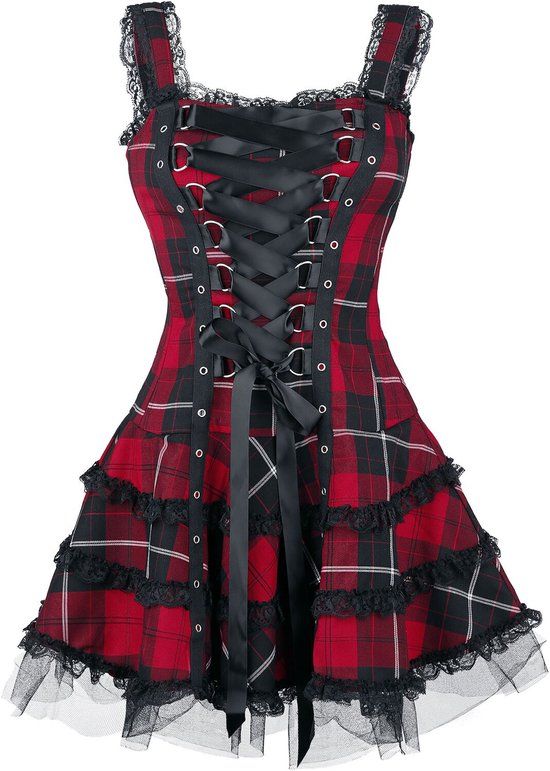 Hell Bunny Harley Tartan Dames Mini-jurk - rood/zwart - S