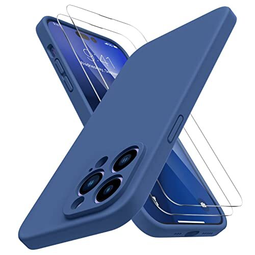 Qinzhijia Compatibel met iPhone 14 Pro Case met 2 verpakkingen schermbeschermfolies, beschermhoes van vloeibare siliconen, schokbestendig, 6,1 inch