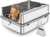 Merkloos Kattenbak RVS, Extra Groot, 70x50x30cm, Halfgesloten met Hoge Rand en Schep