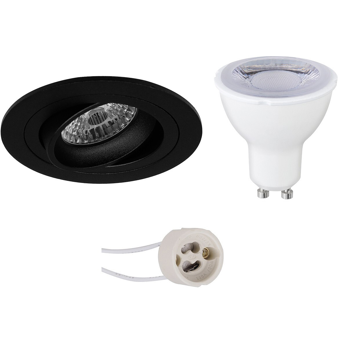 BES LED LED Spot Set - Pragmi Alpin Pro - GU10 Fitting - Dimbaar - Inbouw Rond - Mat Zwart - 6W - Warm Wit 3000K - Kantelbaar Ã˜92mm