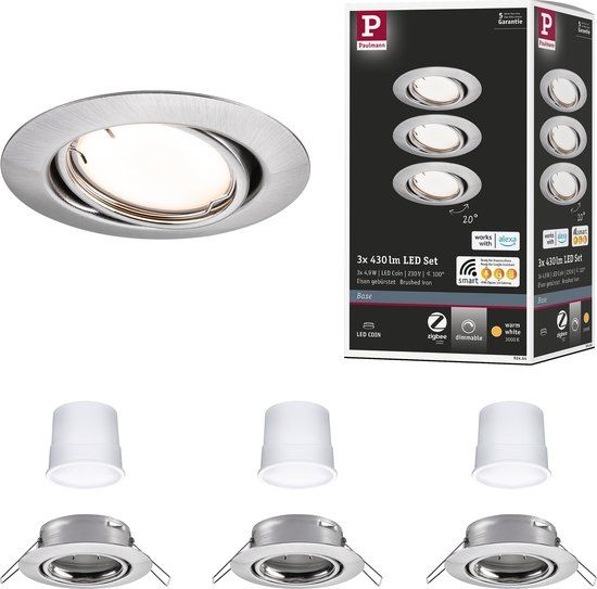 Paulmann Base inbouwspot set van 3 - Chrome mat - Zigbee - Dimbare LED spots