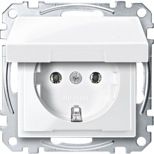 Merten MEG2311-0319 SCHUKO-stopcontact met klapdeksel, steekklemmen, poolwit glanzend, systeem M Single