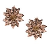 Merkloos / Sans marque Decoris Kerstboom bloem - 2x stuks - op clip - koper - glitter - 24 cm - kunststof - kerstster - kerstversiering