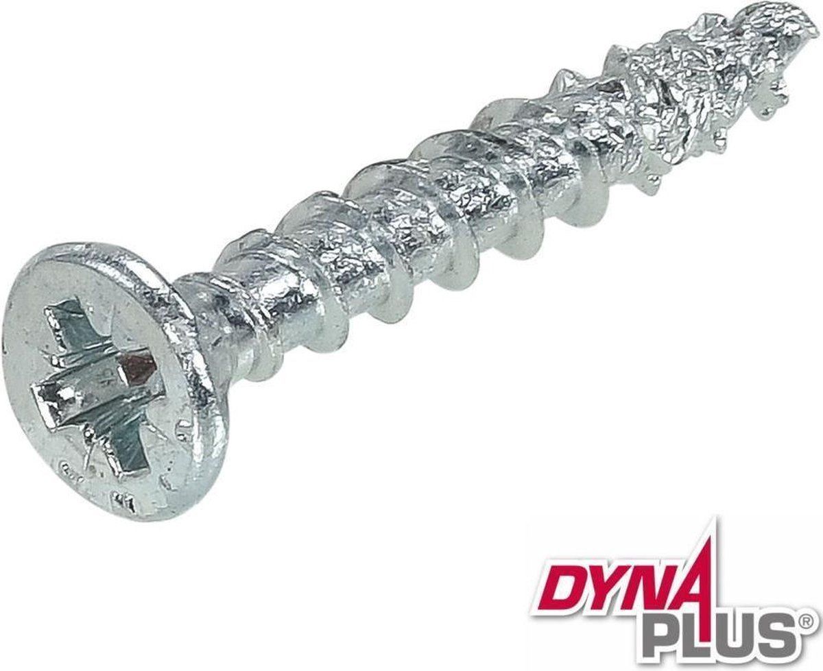Dynaplus Unischroef POZI platkop Pozidrive2 4,5 x 20 mm Verzinkt Voldraad (200 stuks)