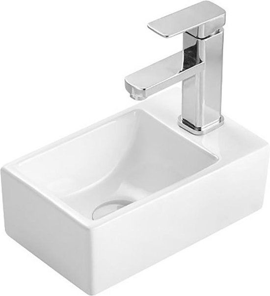 Aloni Mini Fontein Met Kraangat Rechts - 30x18,5x9,5cm - Wit