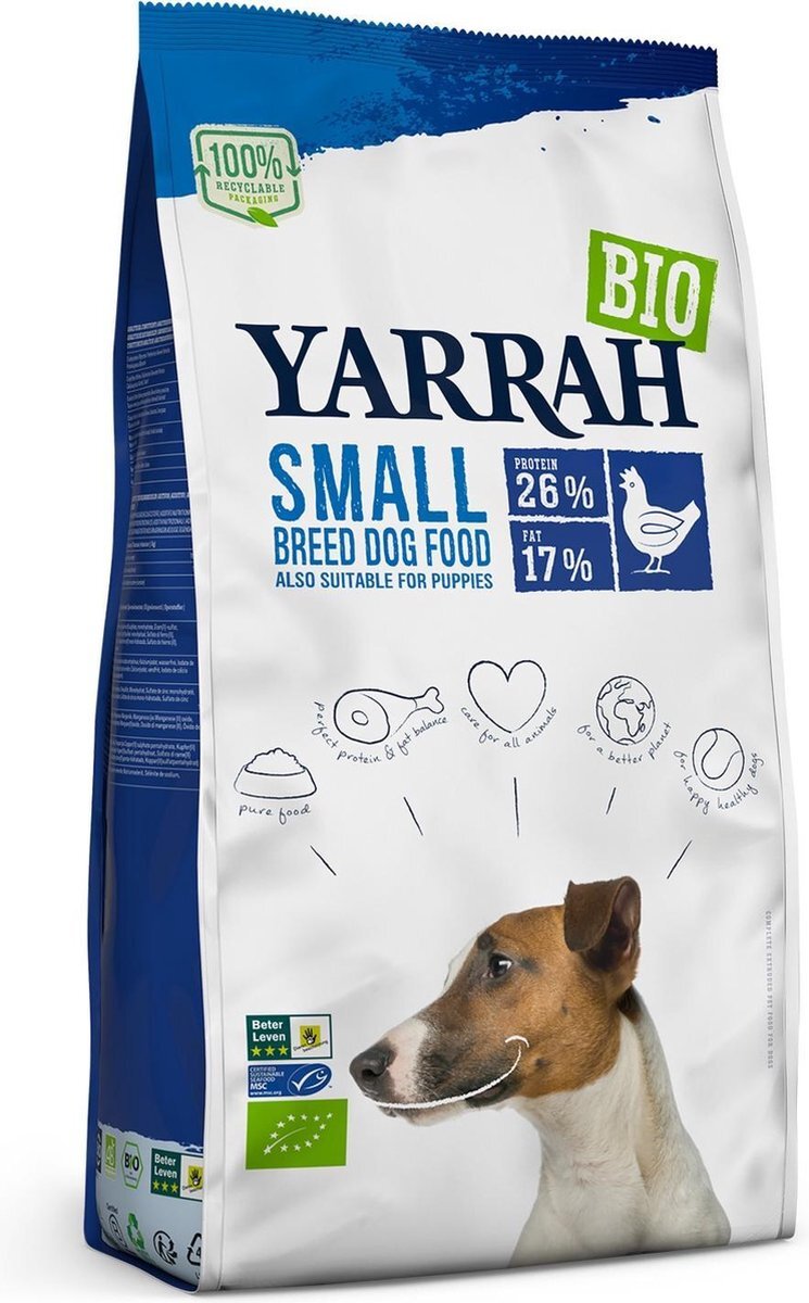 YARRAH 2 kg dog biologische brokken small breed kip hondenvoer