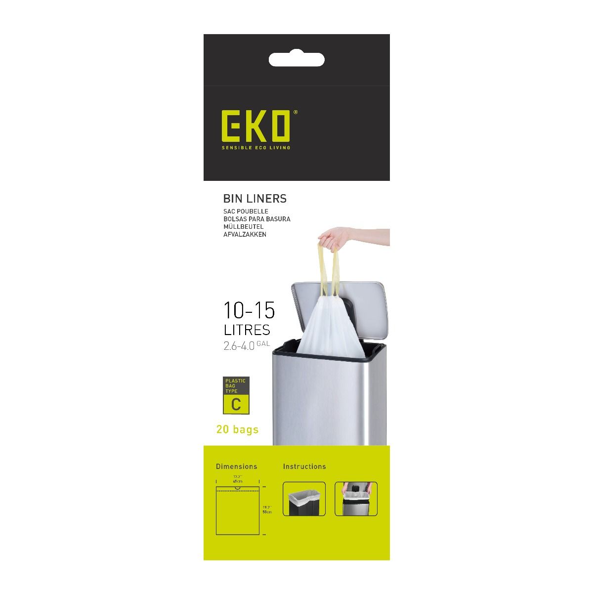 EKO afvalzakken type C 10-15 liter wit - Doos 24 x 20 zakken