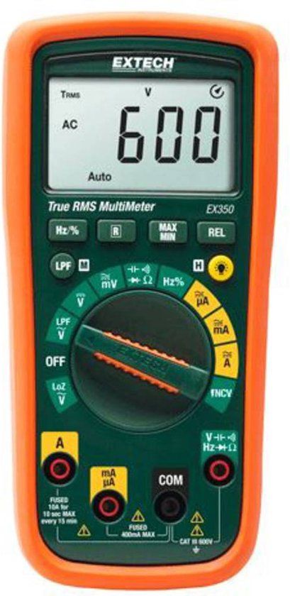 Extech EX350 - True RMS Multimeter - CAT III 600V - NCV - Digital Display - 1 Year Warranty