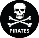 Bellatio Decorations Piraten thema deur / muur sticker - zwart - Dia 15 cm - rond - Feestartikelen - versieringen - Jolly Roger vlag