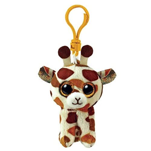 TY Sleutelring Beanie Boos Clips-Giraffe-stijl-bruin en wit met glitter oog-pluche met grote fonkelende ogen-12 cm-35257, meerkleurig, T35257